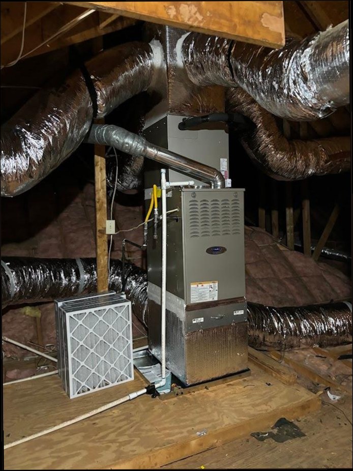 Residential attic furnace with insulated ductwork